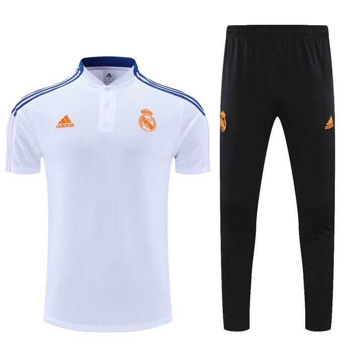 2021/22 Real Madrid White Polo Kits Shirt with Pants